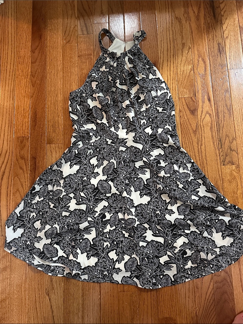Express Black and White Floral Halter Mini Dress